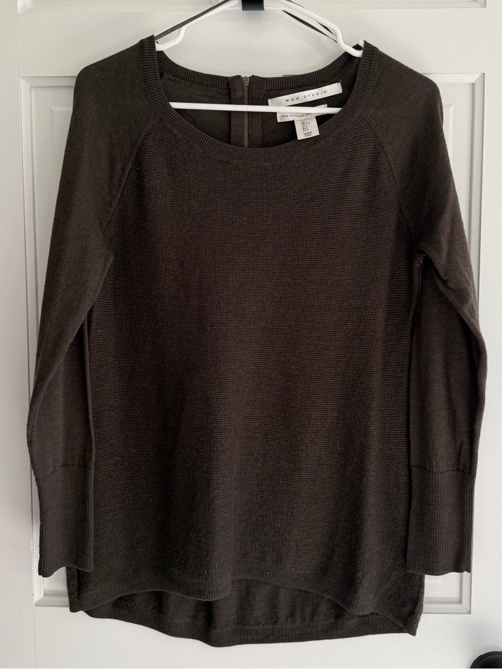 Max Studio 100% Extrafine Merino‎ Wool green Zip Back Sweater L